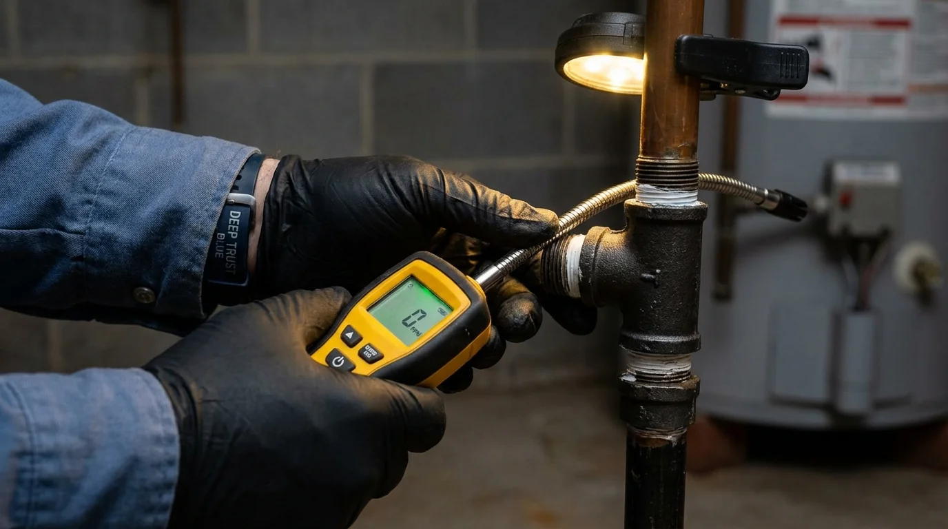 Gas leak detection with electronic sniffer by Johns Plumbing LLC in Killdeer