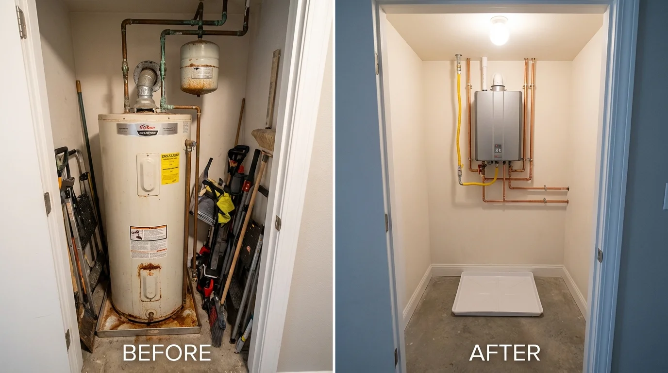 Tank water heater versus wall-mounted tankless unit comparison for Killdeer, ND homeowners